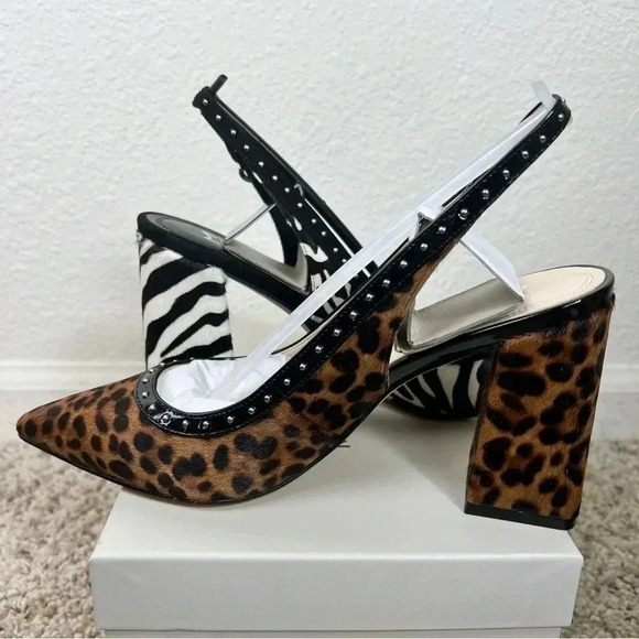 Marc Fisher Women’s Joily Black White Animal Print Slingback Block Heels… - Picture 7 of 13